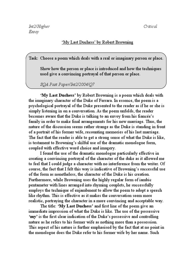 my last duchess power essay my last duchess essay pdf